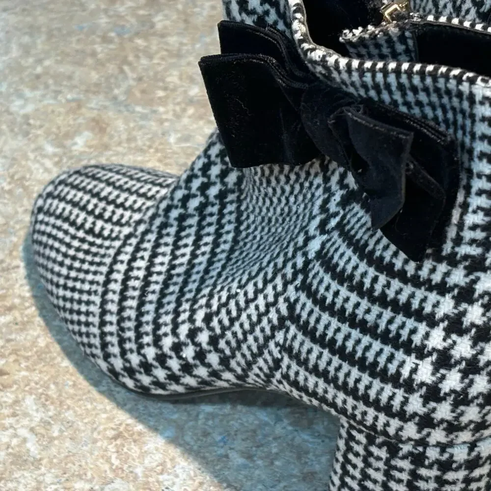 Kate Spade New York Holly Bow Houndstooth Black & White Ankle Boots Size 9.5